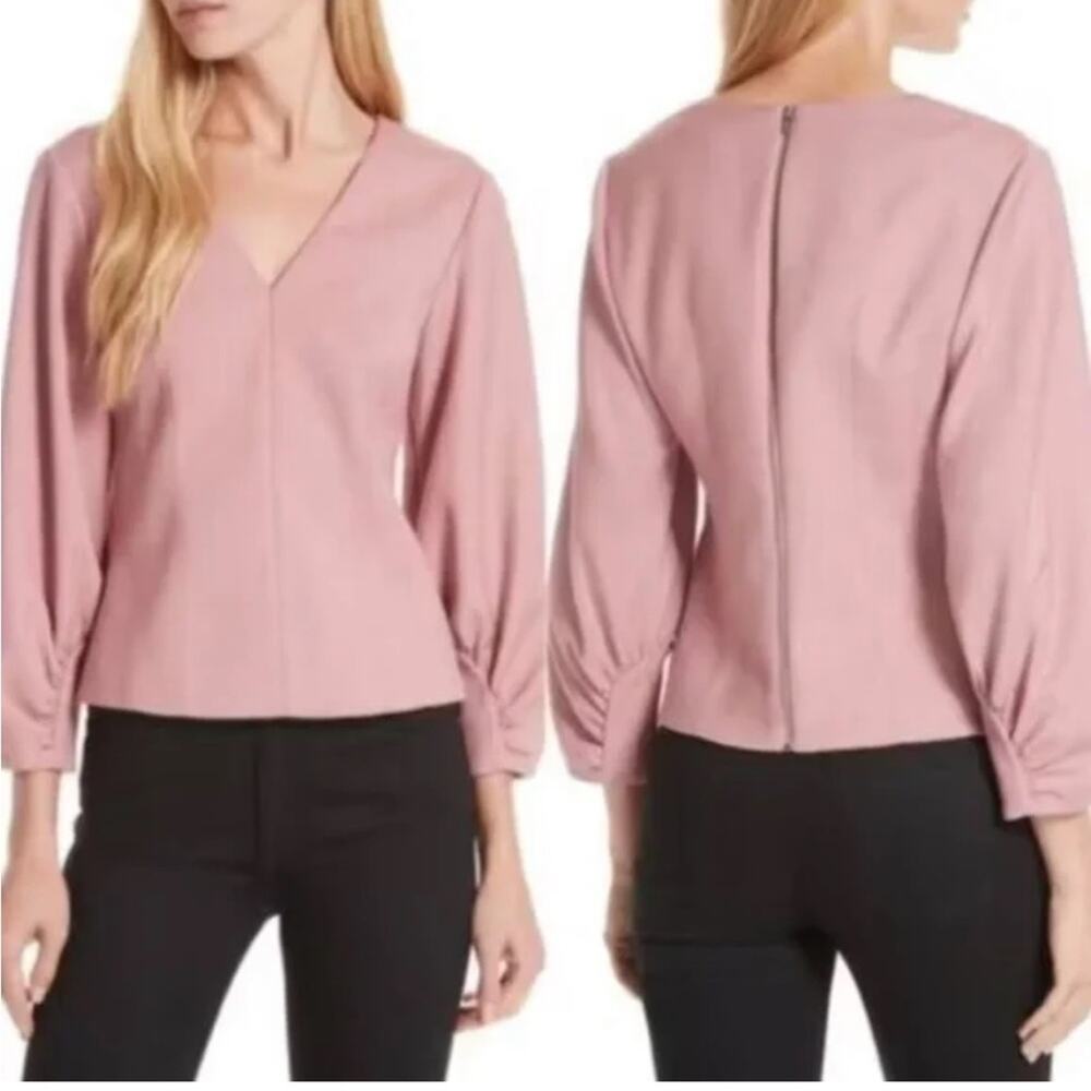 Tibi pink corset seam quarter length sleeve v neck romantic blouse top work sz 2